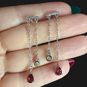 Women's 925 Silver CZ garnet gemstone earrings fashion accessories dangle gift